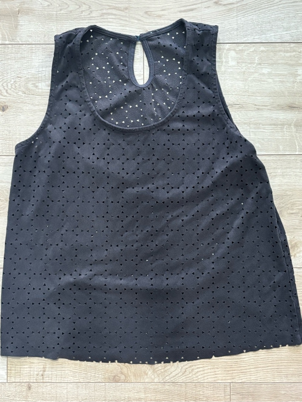 Sleeveless Charcoal Eyelet Tank Top Laser Cut Gray Faux Suede Boho Geometric Top
